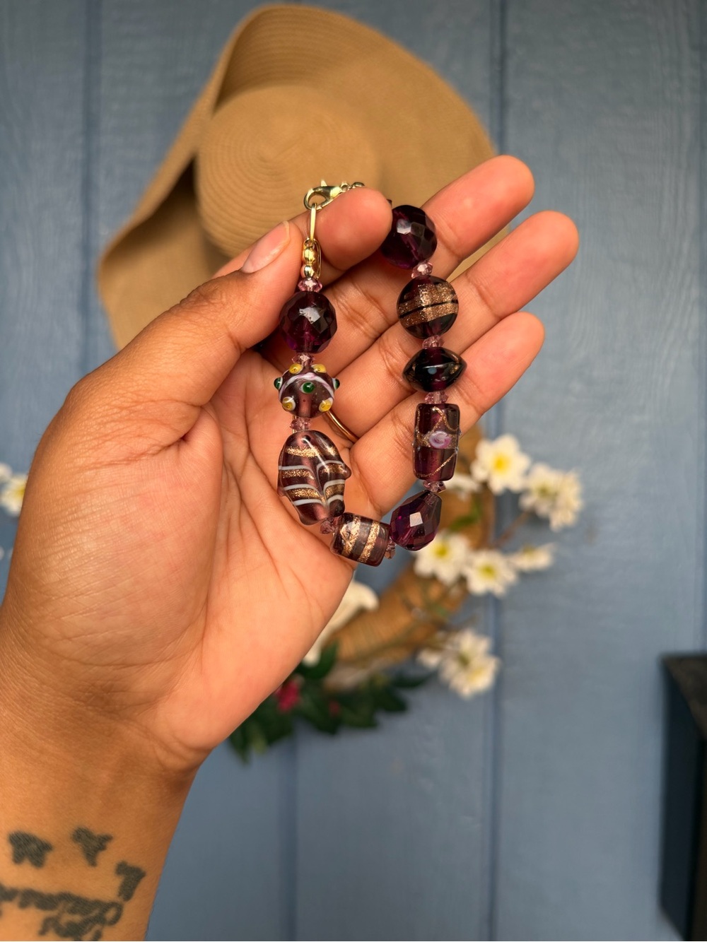 Handmade Purple Vintage Glass Bead Bracelet
